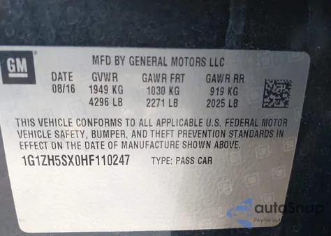 2017 Chevrolet Malibu Premier z USA, uszkodzony, nr VIN 1G1ZH5SX0HF110247